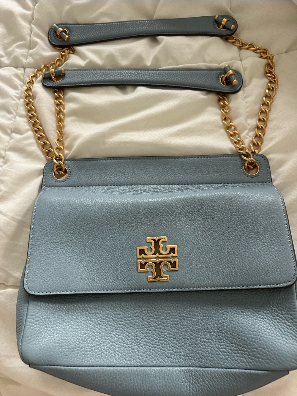 Tory Burch Light Blue Pebbled Leather Chain Shoulder Bag